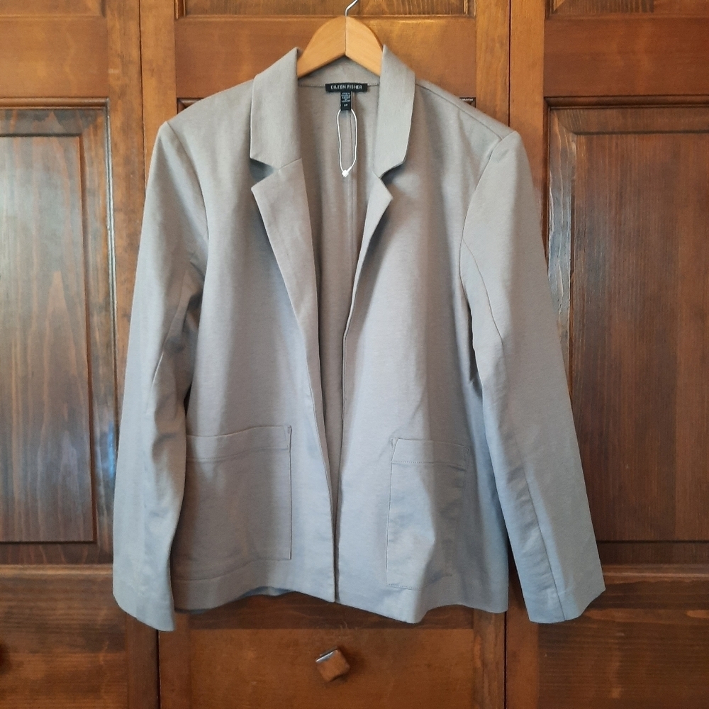 NWOT Eileen Fisher Organic Cotton Blend Tan Open Front Knit Blazer Size Small